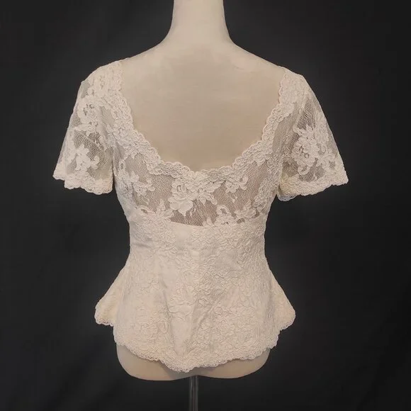 90s BELSOIE button front lace peplum top - Picture 3 of 10